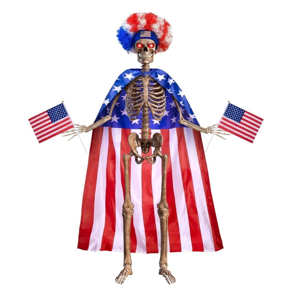 4Th of July 6Ft Skeleton Clothing Accessories, USA Flag Skeleton Costume with Fu